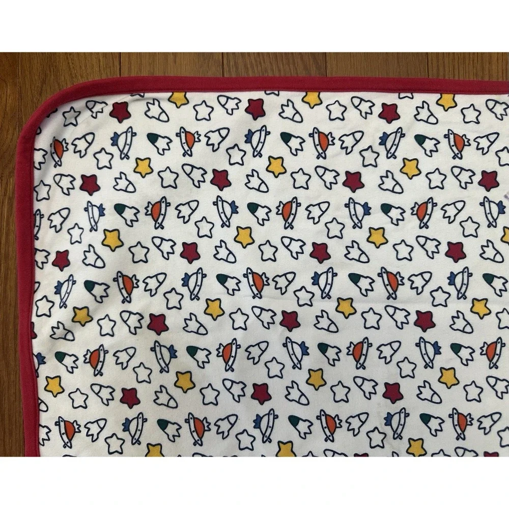 Vintage Gymboree Space Rocket Stars Baby Blanket Navy Red Reversible 30x34